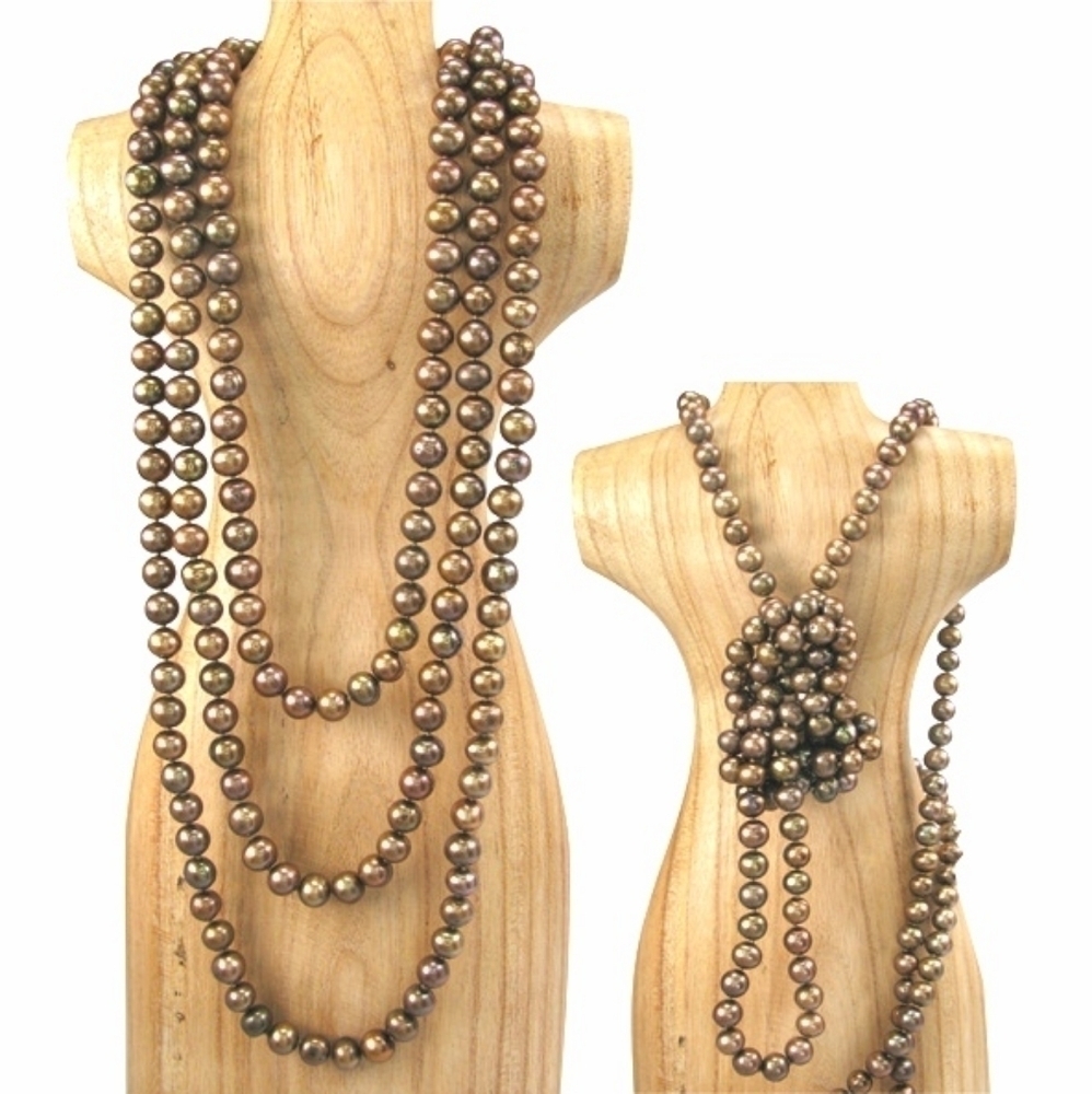 64" Genuine cognac brown freshwater pearl rope necklace 🆕